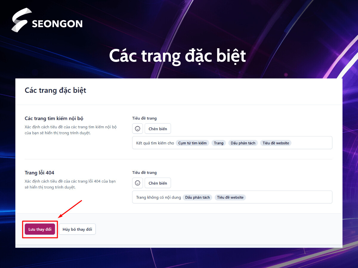 Tại các trang đặc biệt bạn sẽ thấy một số mẫu mặc định cho các trang tìm kiếm