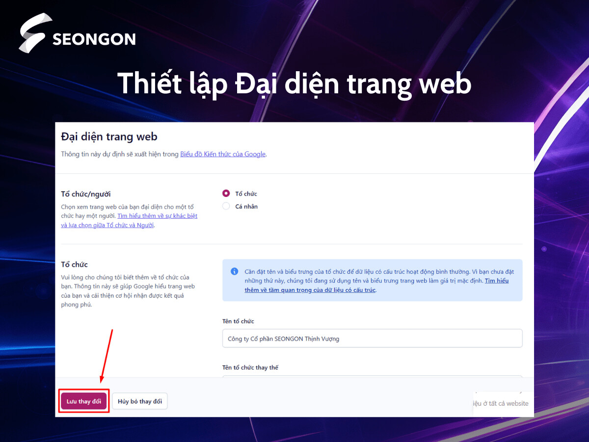 Thiết lập đại diện trang web có thể chỉ ra liệu trang web của bạn đại diện cho một tổ chức