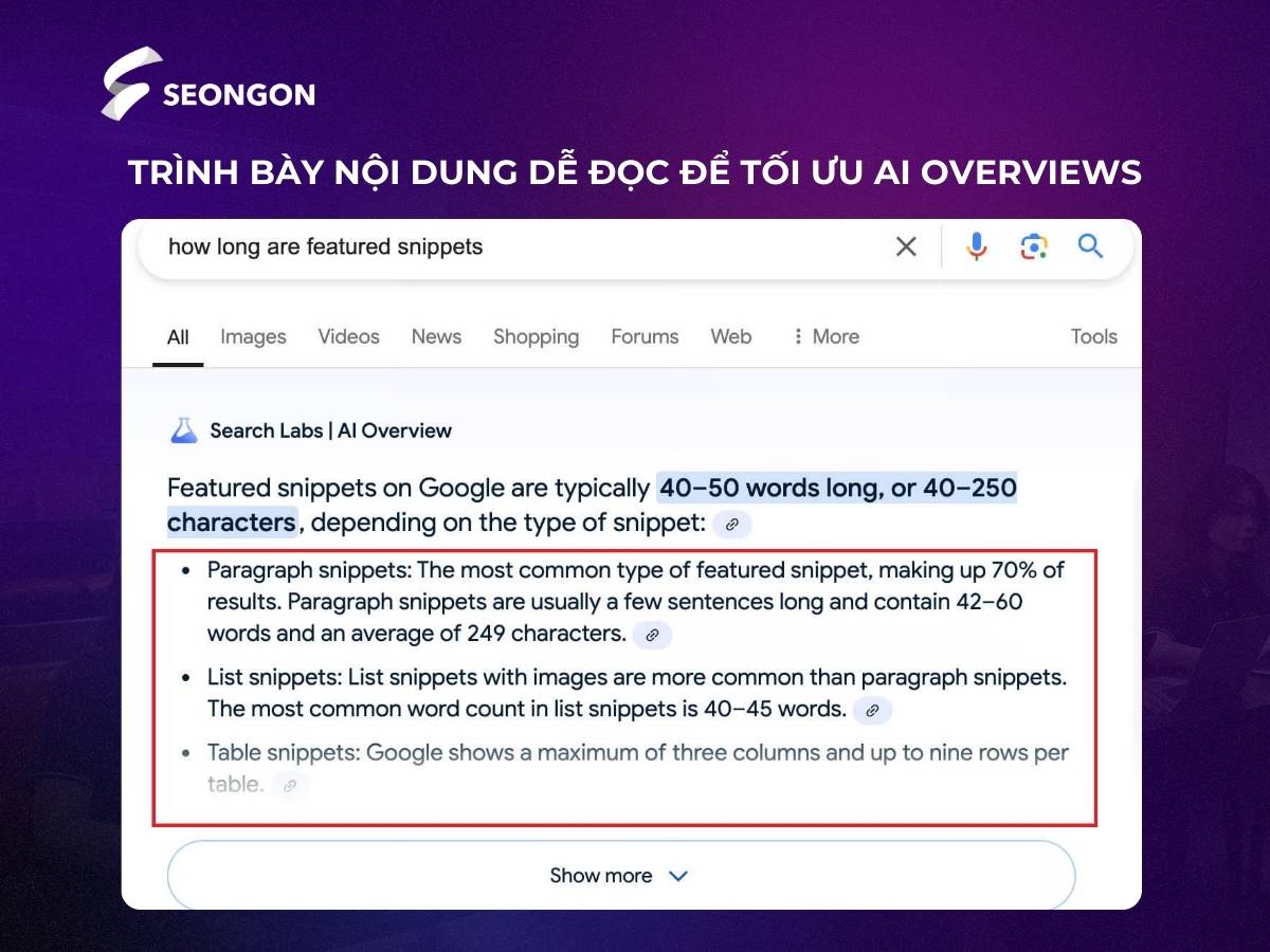Trình bày nội dung rõ ràng theo dạng bullet points sẽ được Google đánh giá cao hơn