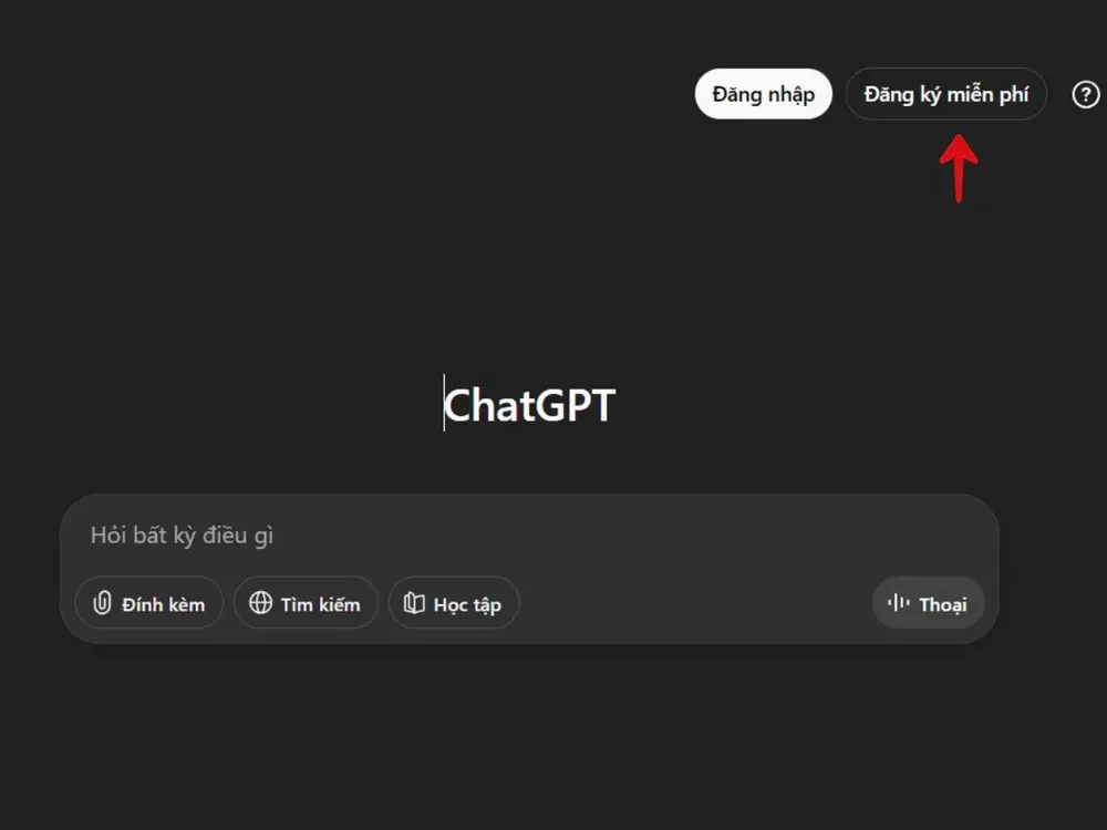 Truy cập vào ChatGPT và chọn đăng ký miễn phí